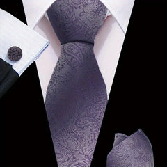 3pcs Men's Tie Set Floral Necktie Handkerchief Clip Set