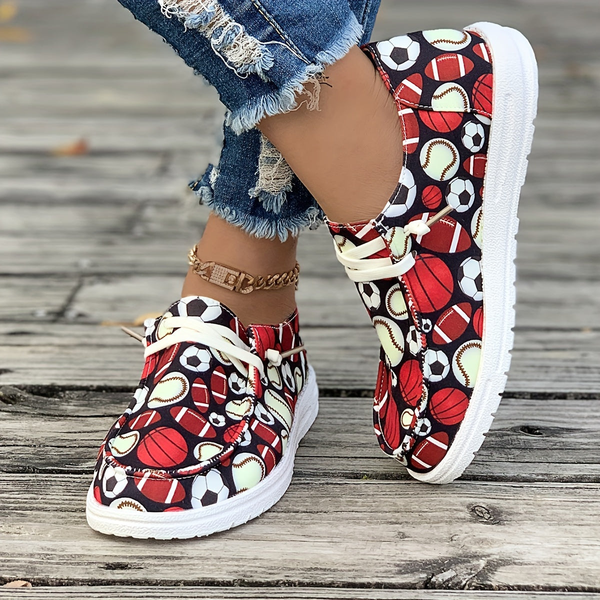 Women's Skate Shoes with Football Basketball Rugby Patterns