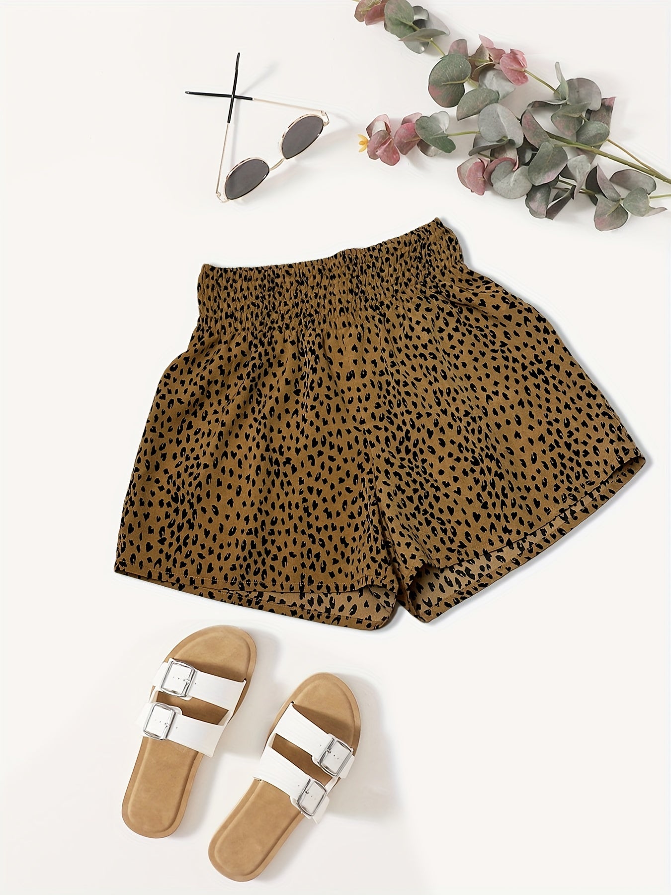Leopard Print High Waist Shorts Casual Loose Wide Leg Shorts Women's Clothing