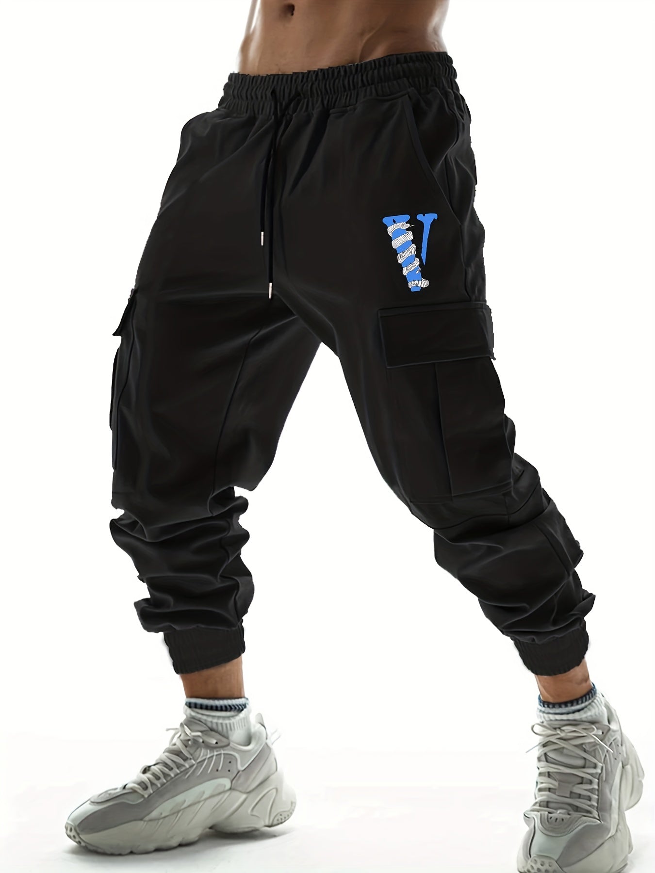Snake Pattern V Letter Print Cargo Pants