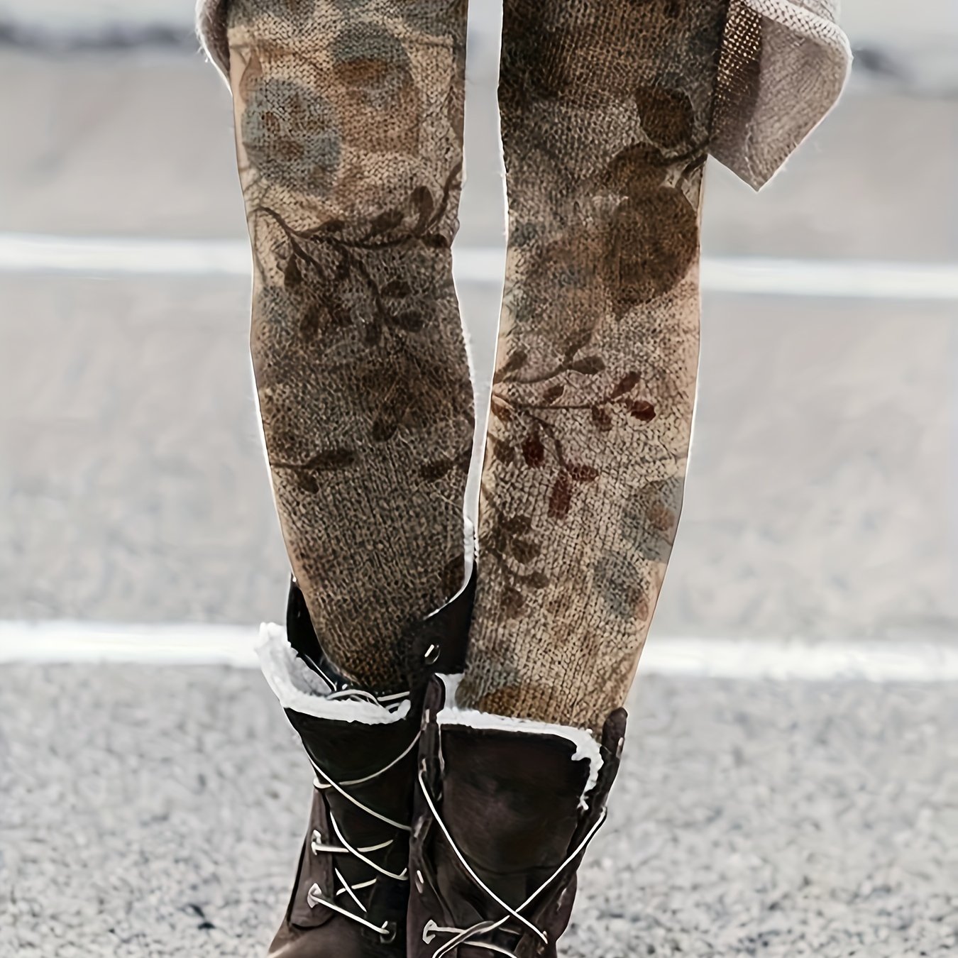 Leaf Print Skinny Leggings for Women