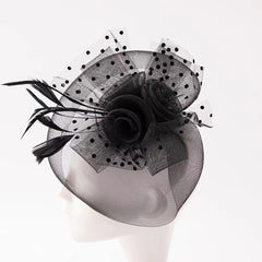 Ladies Retro Prom Veil Headdress Top Hat Feather Headband Hair Clip Dual Use