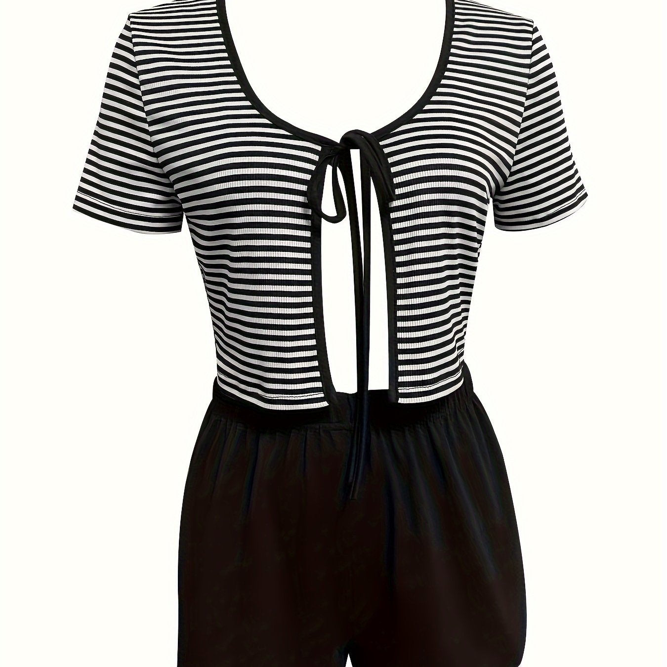 Striped Print Pajamas Set V Neck Top & Shorts