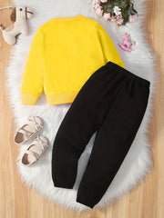 Cartoon Unicorn Print 2pc Sweatshirt & Sweatpants Set for Girls