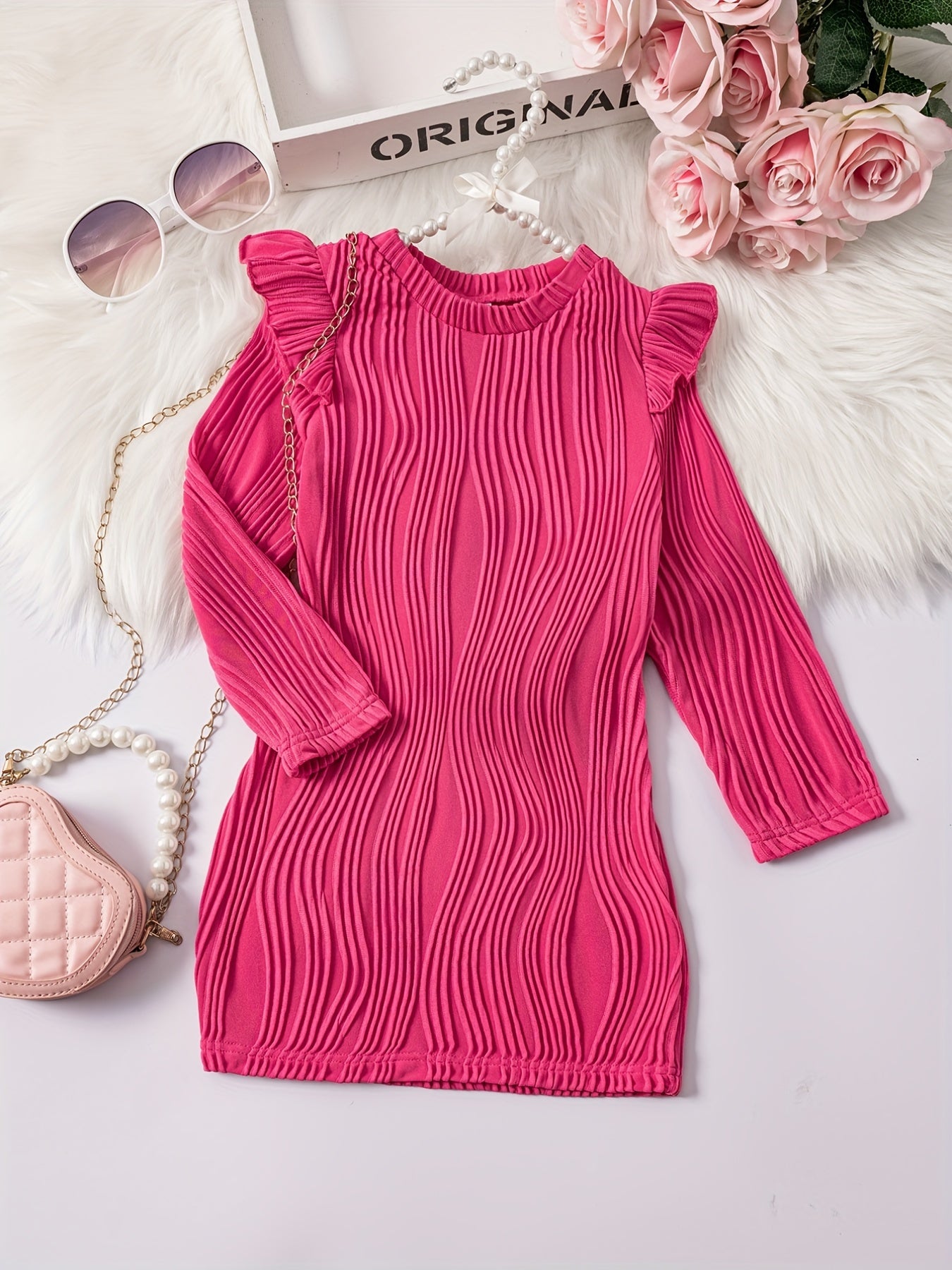 Girls' Swirl Textured Long Sleeve Dress for Party Outfit