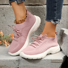 Women's Breathable Mesh Sneakers Casual Lace Up Outdoor Shoes Lightweight