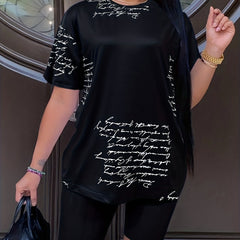 Letter Print Matching Set Short Sleeve T shirt & Biker Shorts
