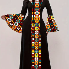 Colorblock Tribal Print Maxi Dress