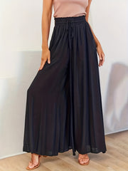 Solid Drawstring Culottes Wide Leg Pants Women's Clothing