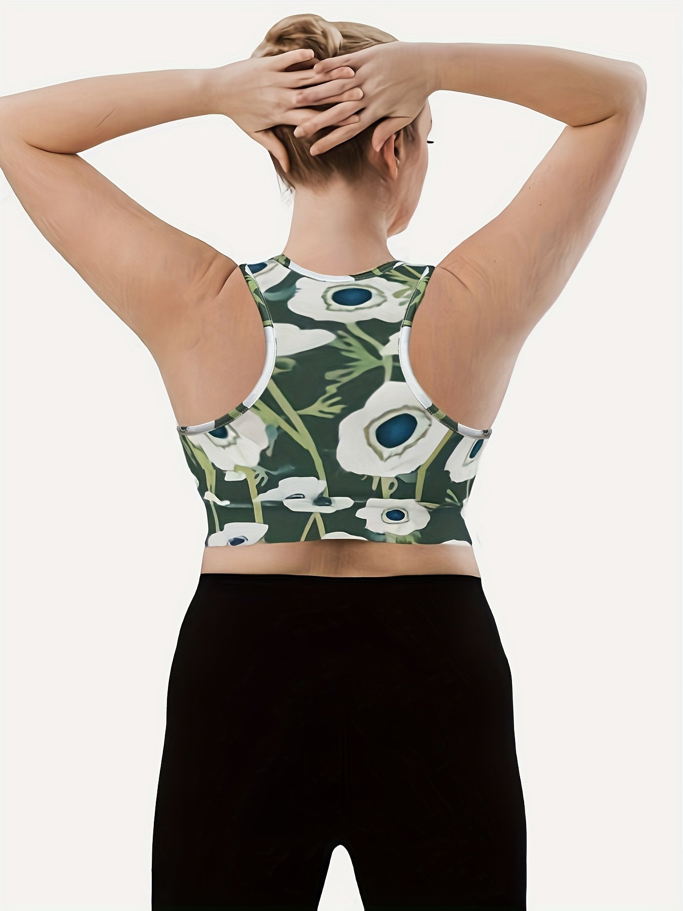 Floral Print Racer Back Plus Size Sports Bra Yoga Fitness Bra