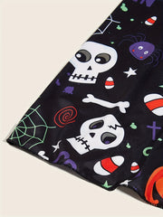 Gothic Nightdress Women's Plus Skull & Pumpkin Print Round N