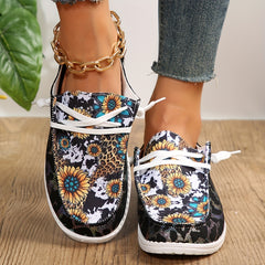 Women's Sunflower & Leopard Print Low Top Walking Shoes Lightweight