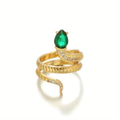 Snake Brass CZ Inlaid Ring Golden Finger Jewelry Decor