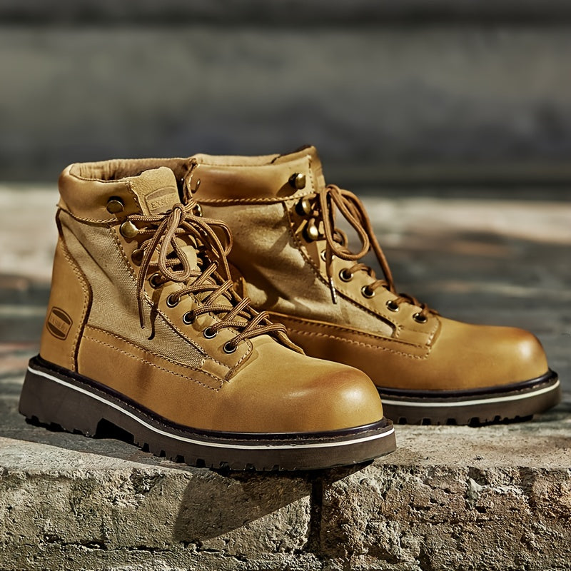 EXSHERO Men's Retro Cowhide Leather Warm Lace Up Boots Winter