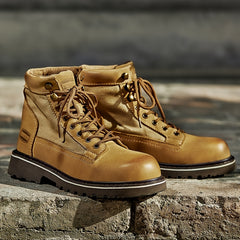 EXSHERO Men's Retro Cowhide Leather Warm Lace Up Boots Winter