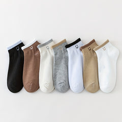 7 Pairs Smiling Face Print & Crew Short Socks Women's Stockings