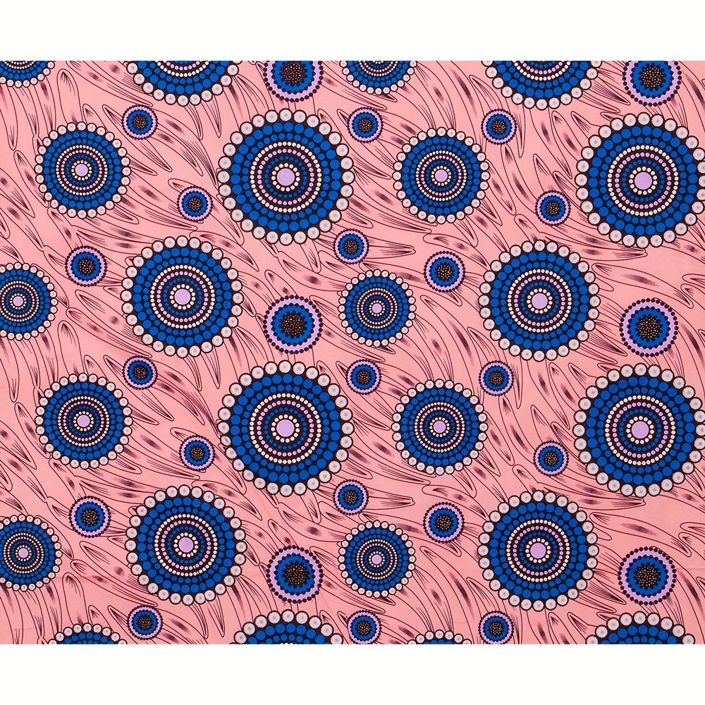 African Wax Dye Fabric Circle Pattern Pastel Pink Polyester Material