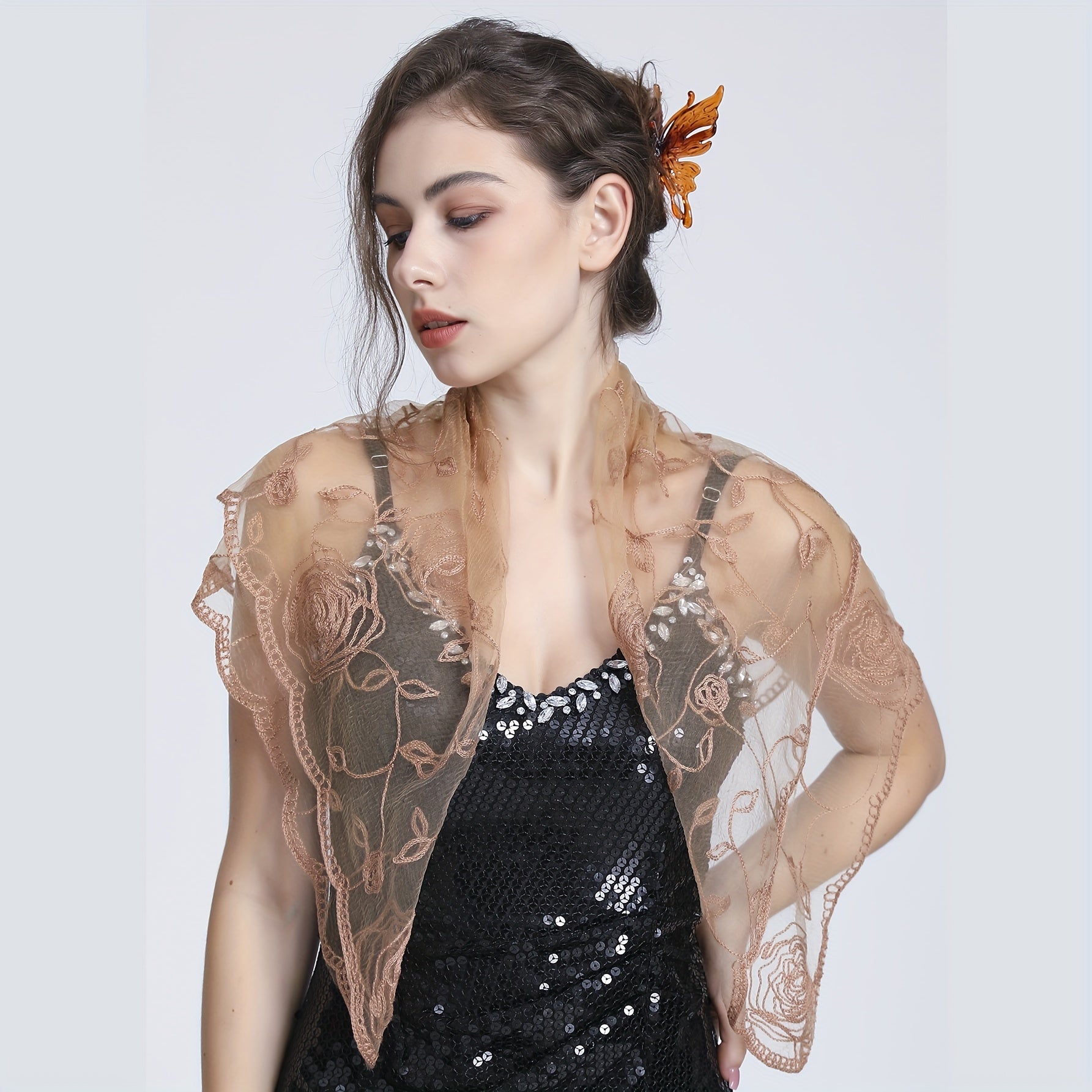 Rose Embroidery Lace Square Scarf Bandana Head Wrap