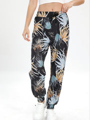 Leaf Print Casual Jogging Pants Elastic Waist Loose Fit Sports Pants