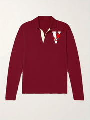 Men's Pigeon Pattern Knit Polo Shirt V Neck Pullover Sweater