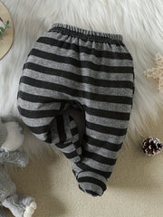 Newborn Baby Raccoon Print Long Sleeve Button Top & Striped Footed Pants Set