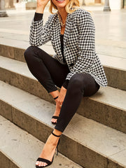 Houndstooth Print Long Sleeve Blazer