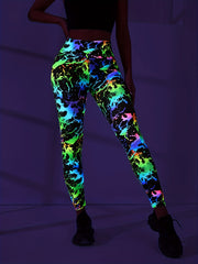 Fluorescent High Waist Leggings for Sports & Yoga