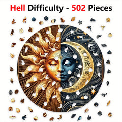 502pcs Wooden Puzzle Sun and Moon Face Age 14 Hell Difficulty Mixed Colors