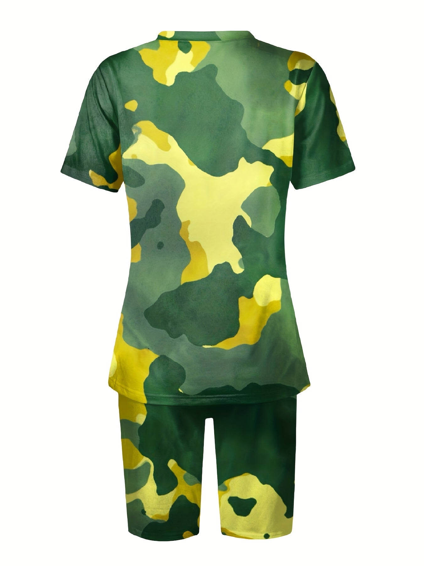 Camo Print Two piece Set V Neck Tee & Workout Shorts