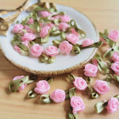 100pcs Ribbon Flower DIY Polyester Small Flower Rose Cloth Stickers