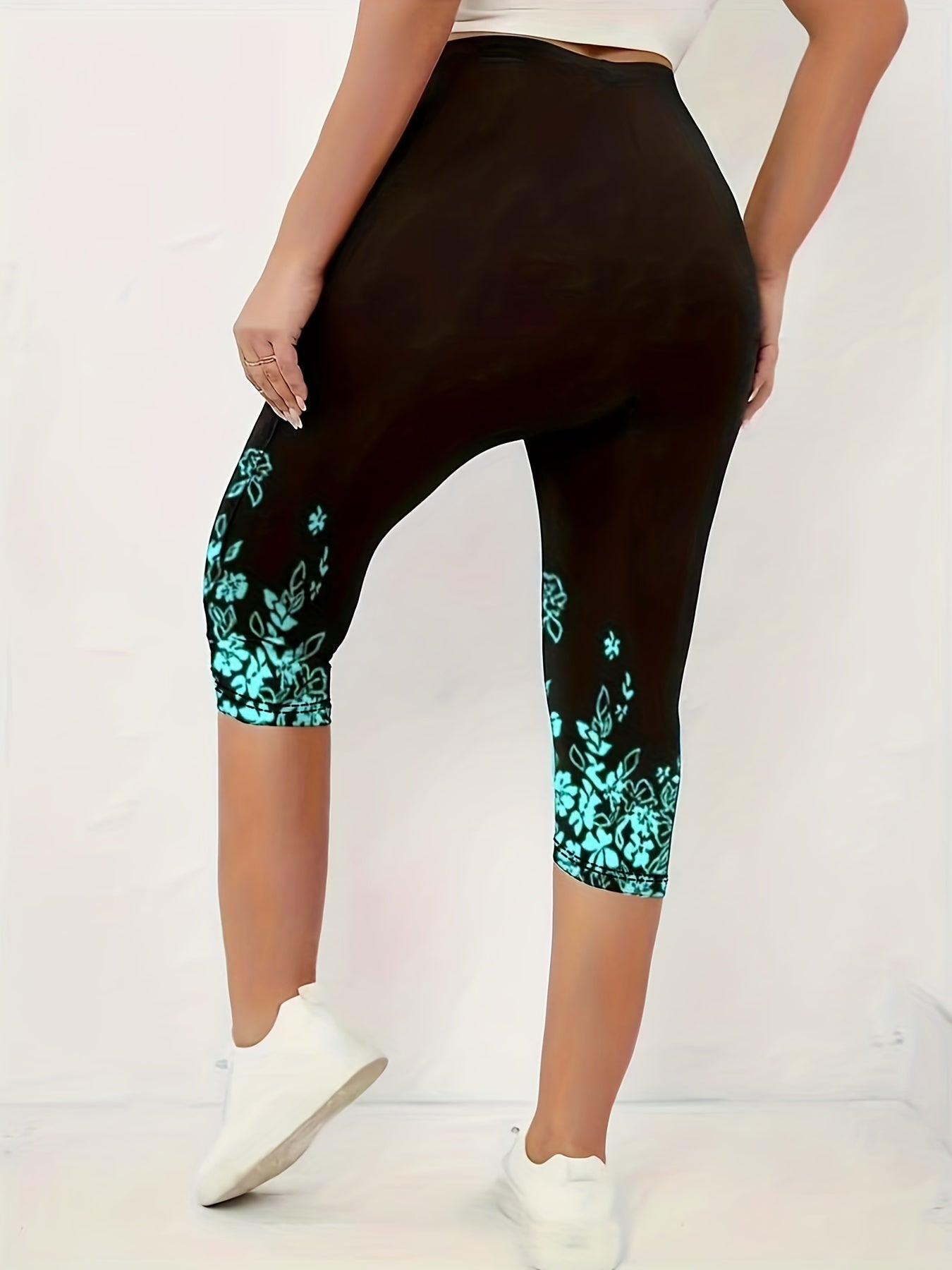 Floral Print Skinny Capris Leggings for Women