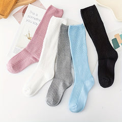 3 Pairs Solid Calf Socks Knee High Stockings & Hosiery