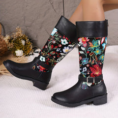 Women's Floral Print Waterproof High Top Boots
