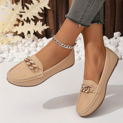 Women's Casual Chain Decor Loafers Slip On Shoes Lightweight Flat Shoes