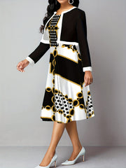 Paisley Print A-line Dress & Coat Outfit Set