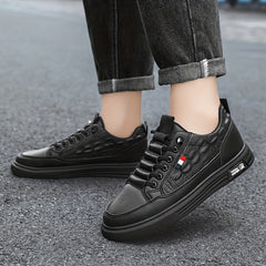 Men's Solid PU Leather Skate Shoes Lace Up Comfy Non Slip Stree Style Sneakers