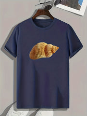 Men's Shell Print Comfy Stretch Tee for Outdoor Summer