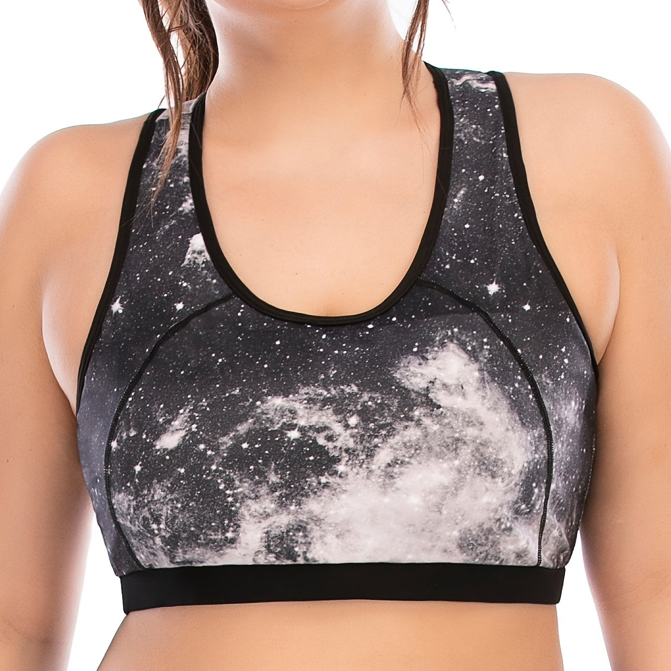 Galaxy Print Sports Bra Plus Size Women's Medium Stretch Yoga Running Fitness