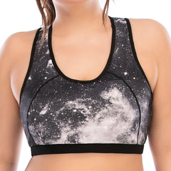 Galaxy Print Sports Bra Plus Size Women's Medium Stretch Yoga Running Fitness