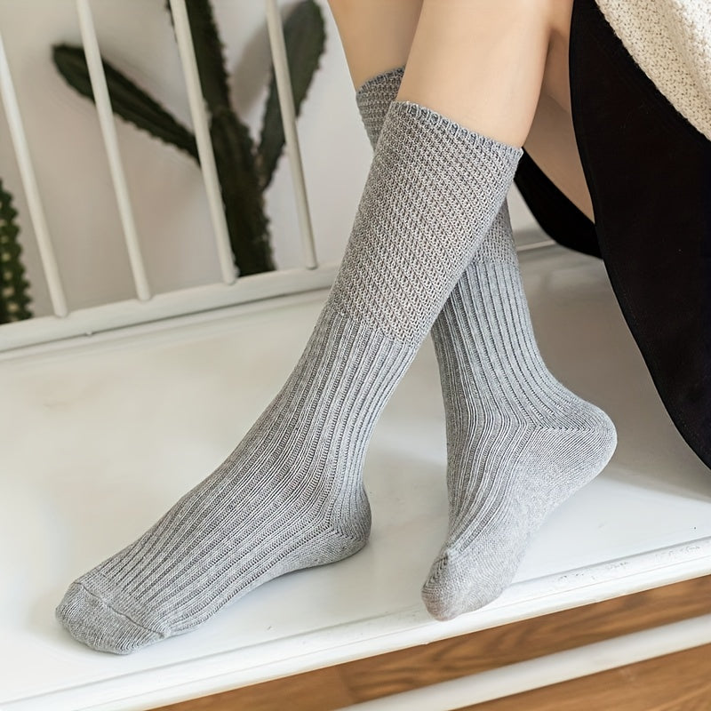 3 Pairs Solid Calf Socks Knee High Stockings & Hosiery