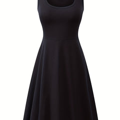 Basic Tank Dress Women's Plus Round Neck Solid Tank Dress