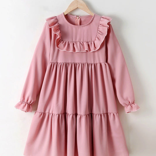 Girls Pink Lace Ruffle Patchwork Dress