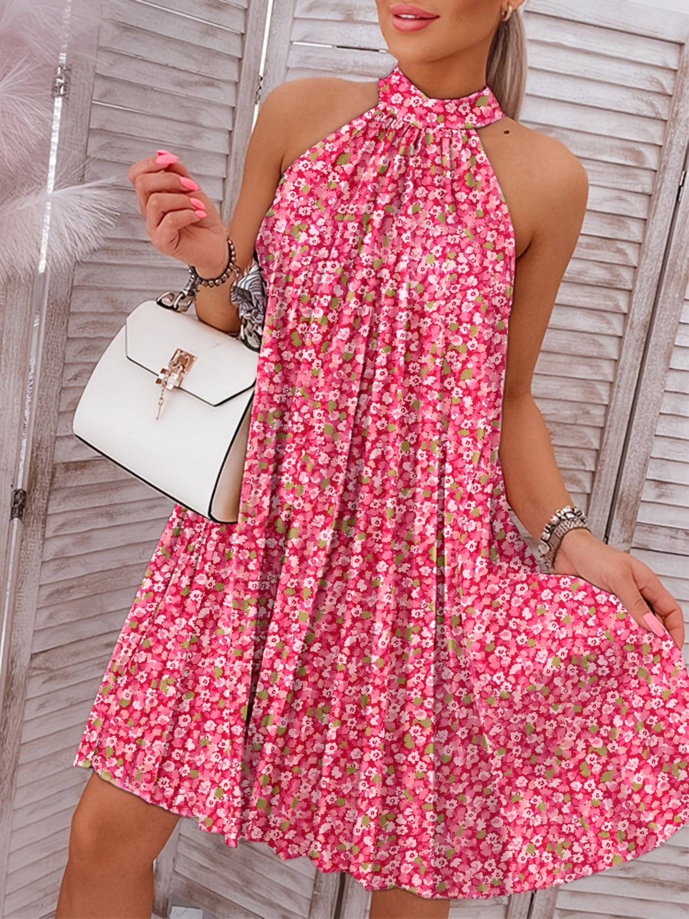 Floral Print Halter Neck Dress Sexy Halter Dress