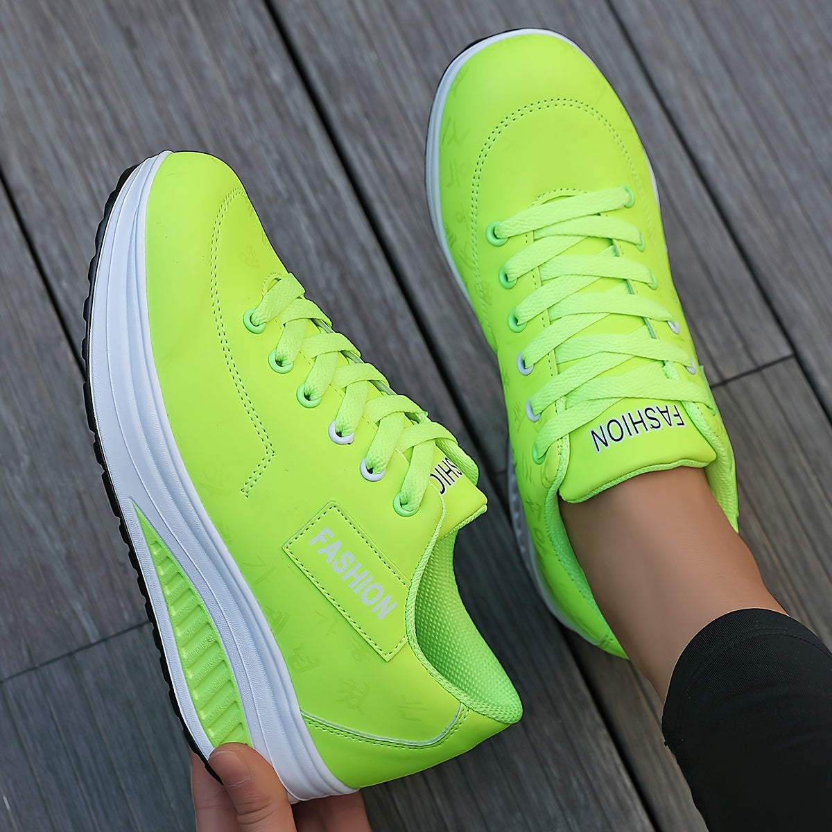 Women's Letter Patched Low Lace Up Wedge Sneakers