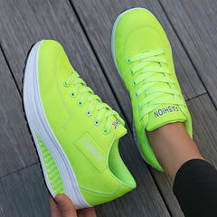 Women's Letter Patched Low Lace Up Wedge Sneakers