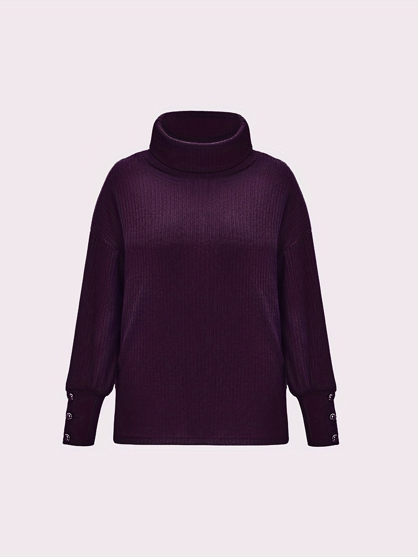 Solid Turtleneck Sweater with Button Decor