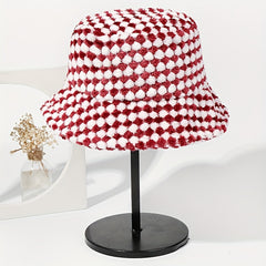 Plaid Plush Bucket Hat Lightweight Basin Hat Unisex Fisherman Hats