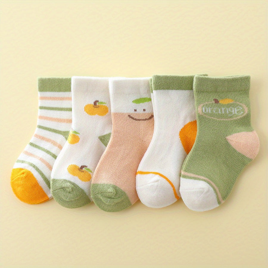 5pairs Baby Girls Cartoon Pattern Sweet Socks Breathable Soft Comfy Socks