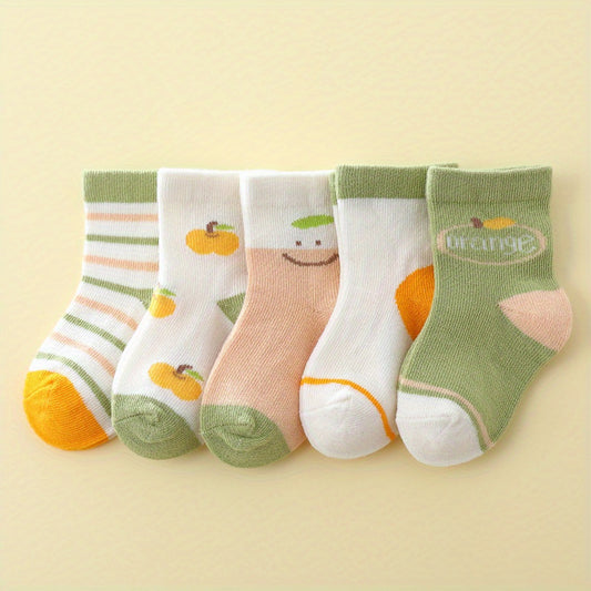 5pairs Baby Girls Cartoon Pattern Sweet Socks Breathable Soft Comfy Socks