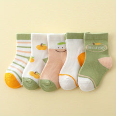 5pairs Baby Girls Cartoon Pattern Sweet Socks Breathable Soft Comfy Socks
